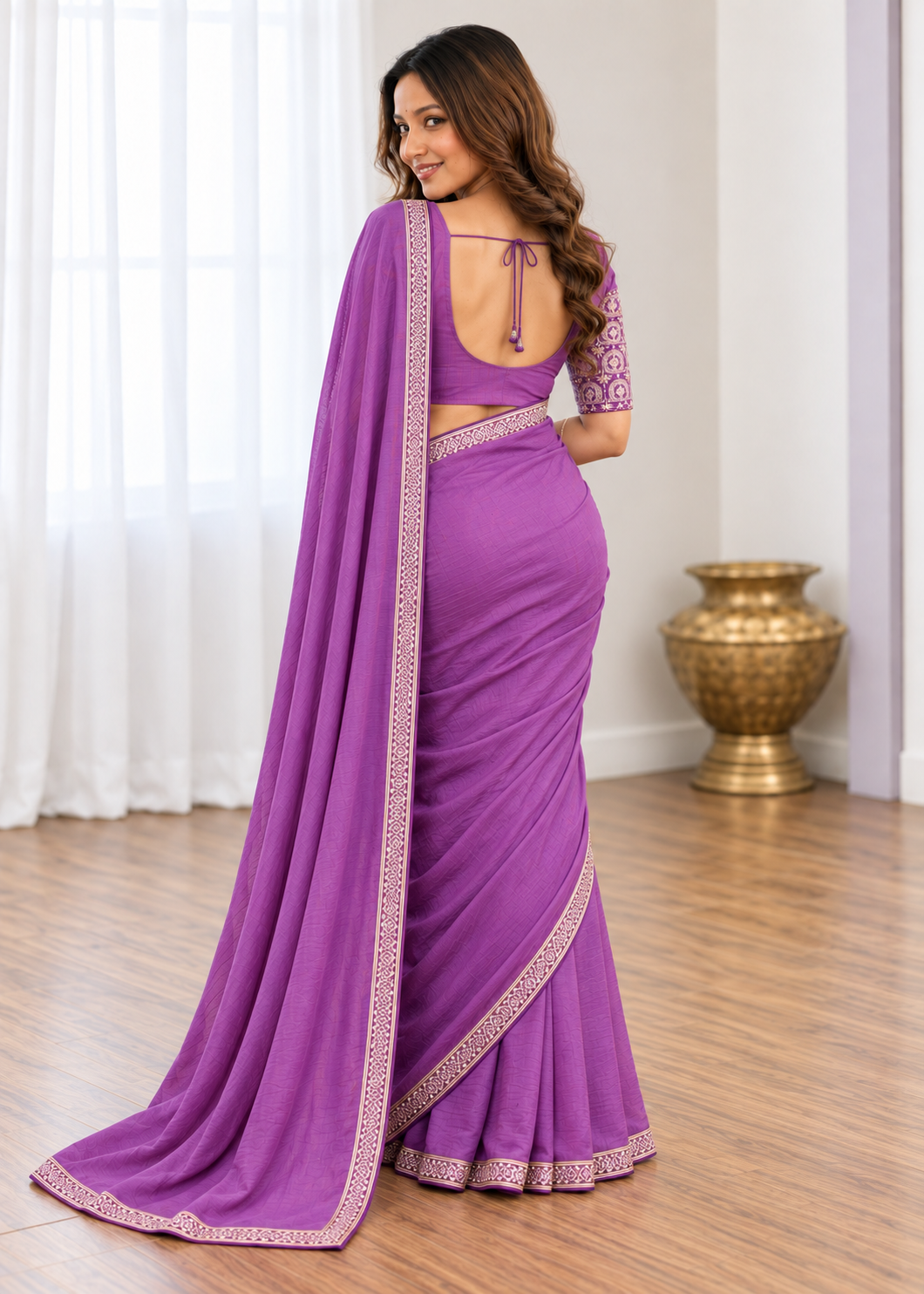 Premium Two-Tone NC Vichitra Beads Handwork Saree