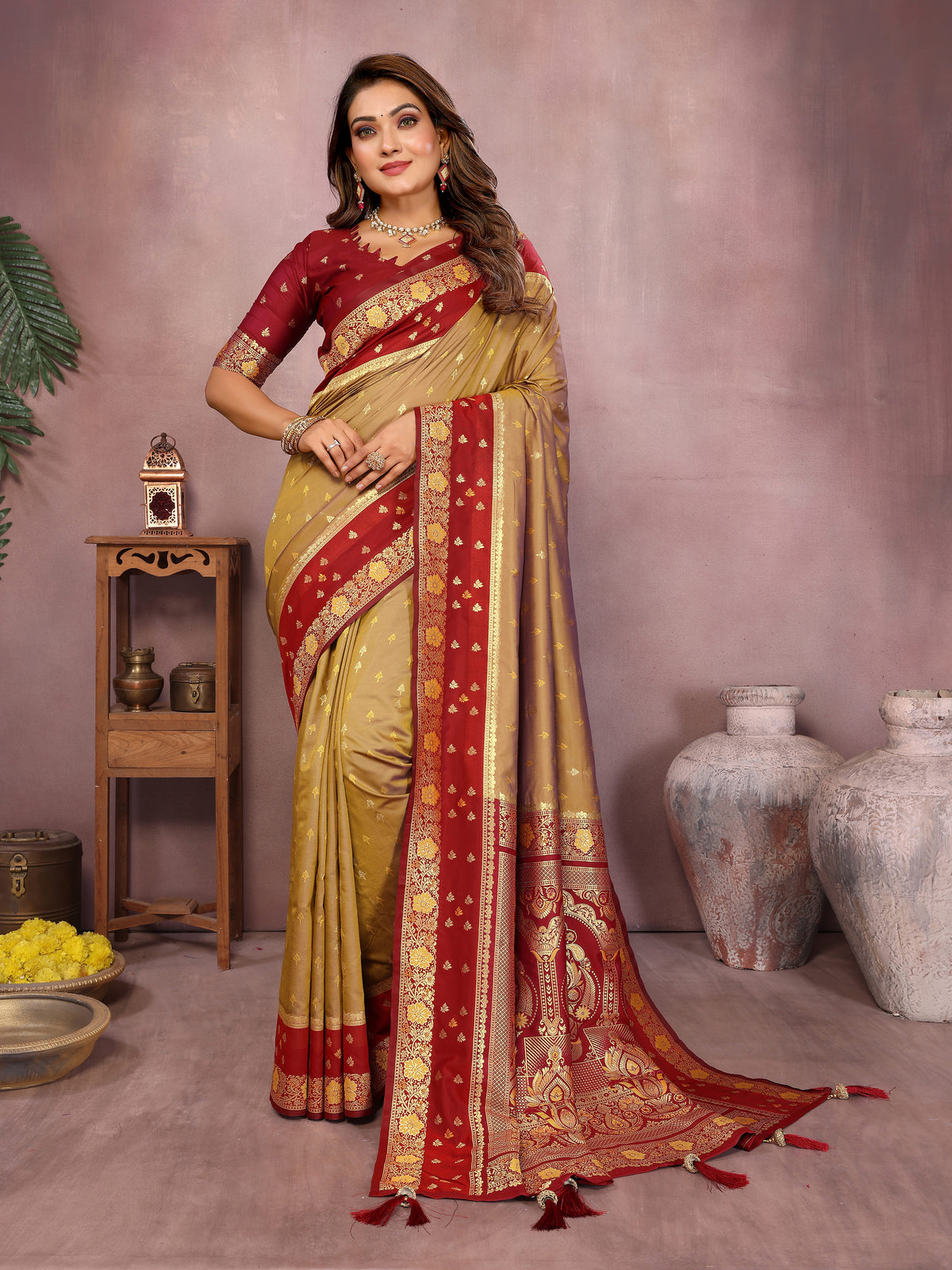 Pure Handloom Kalamkari Silk Zari Border Saree