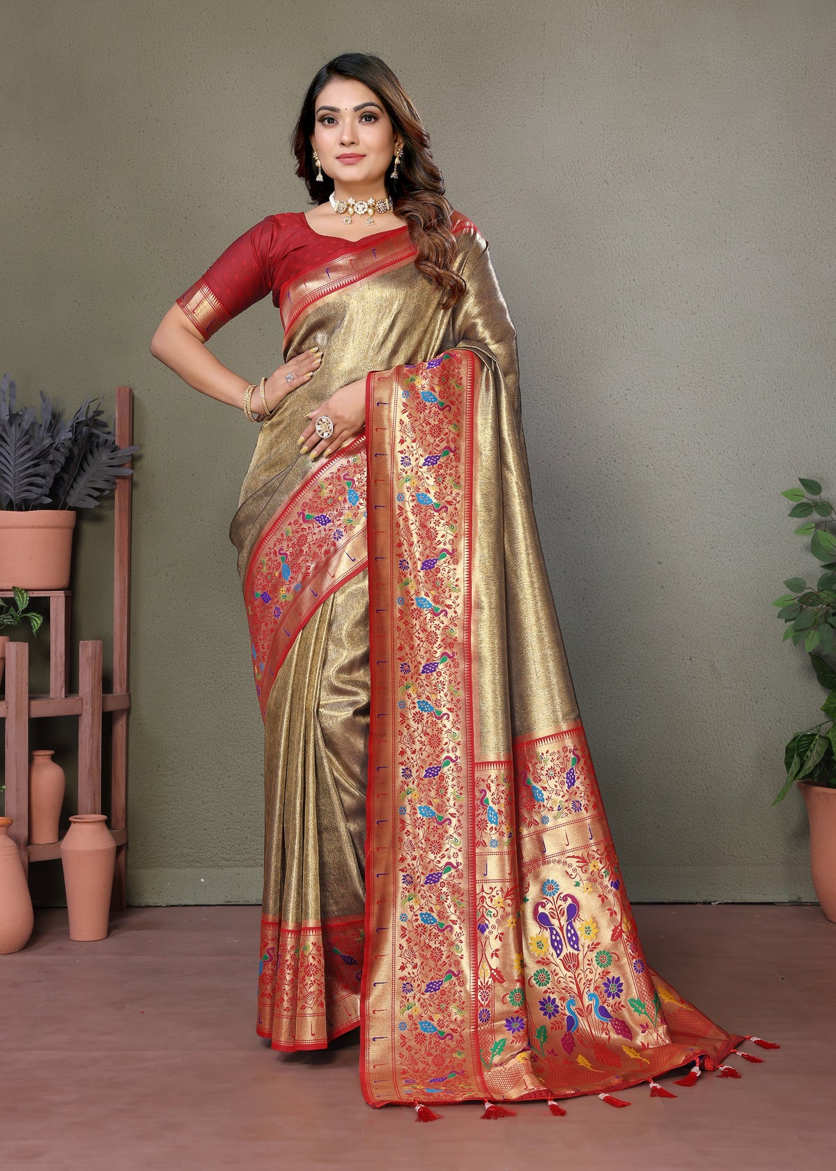 Paithani Border Pure Banarasi Tissue Silk Saree