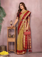 Pure Handloom Kalamkari Silk Zari Border Saree