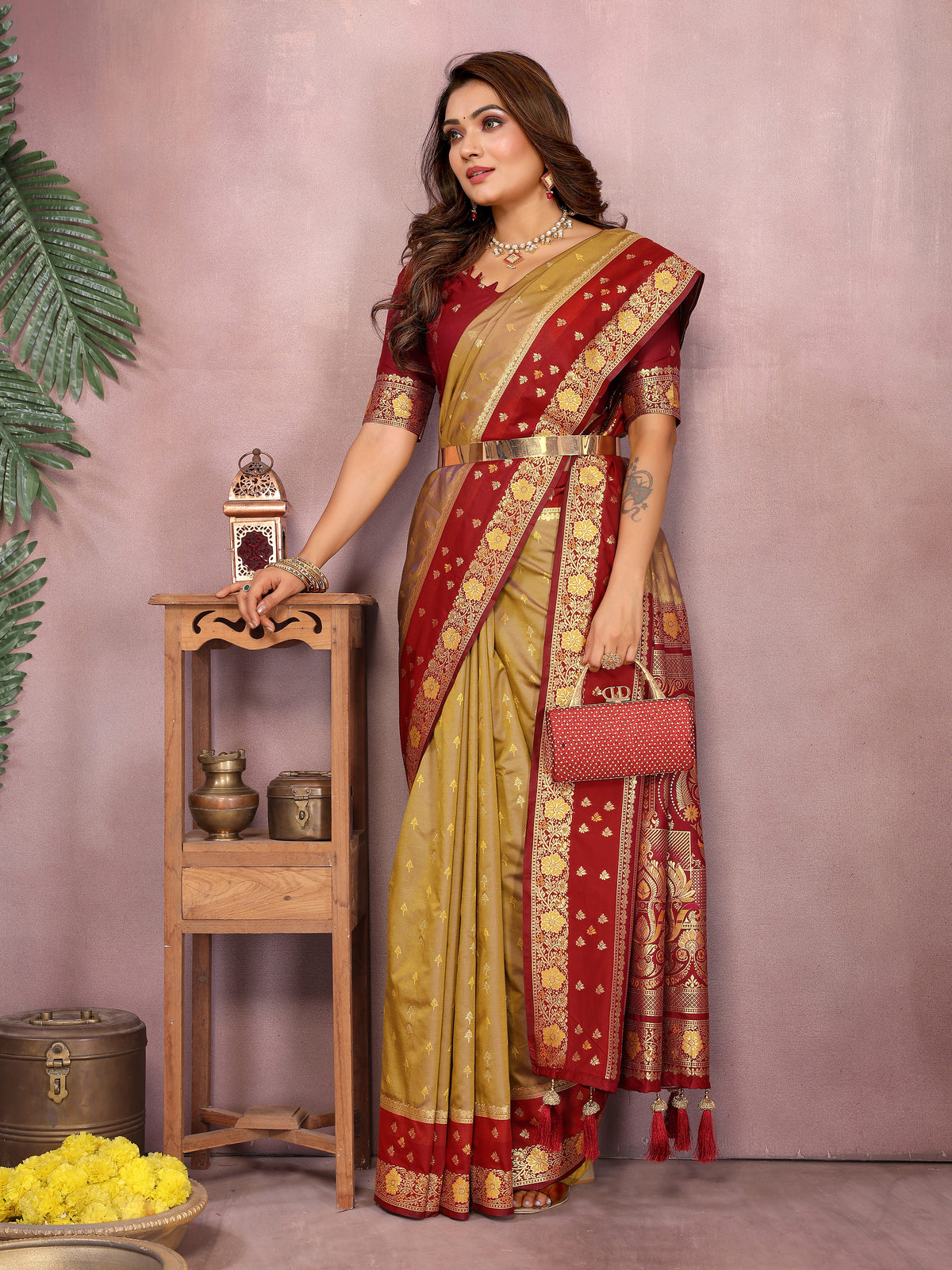 Pure Handloom Kalamkari Silk Zari Border Saree