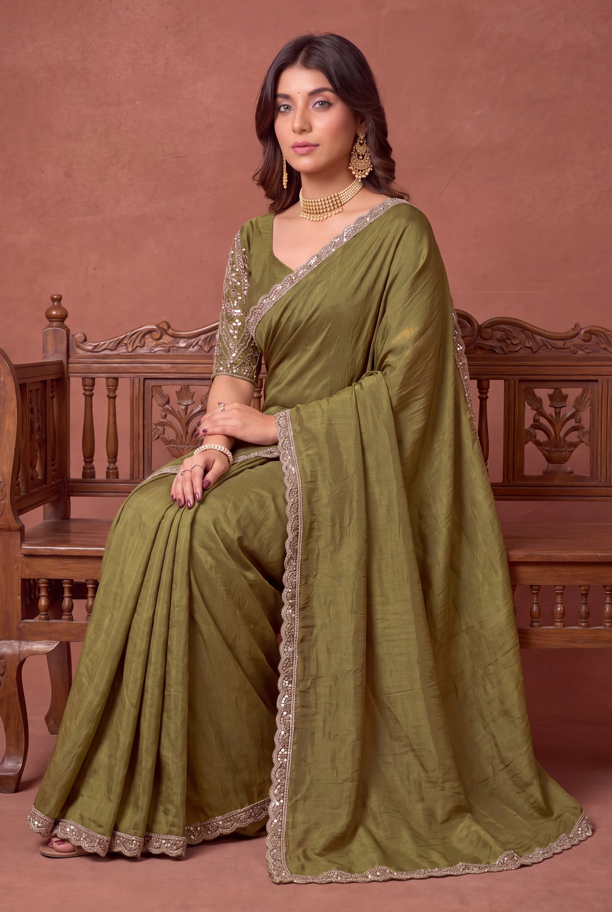 Designer NC Vichitra Embroidered Border Saree