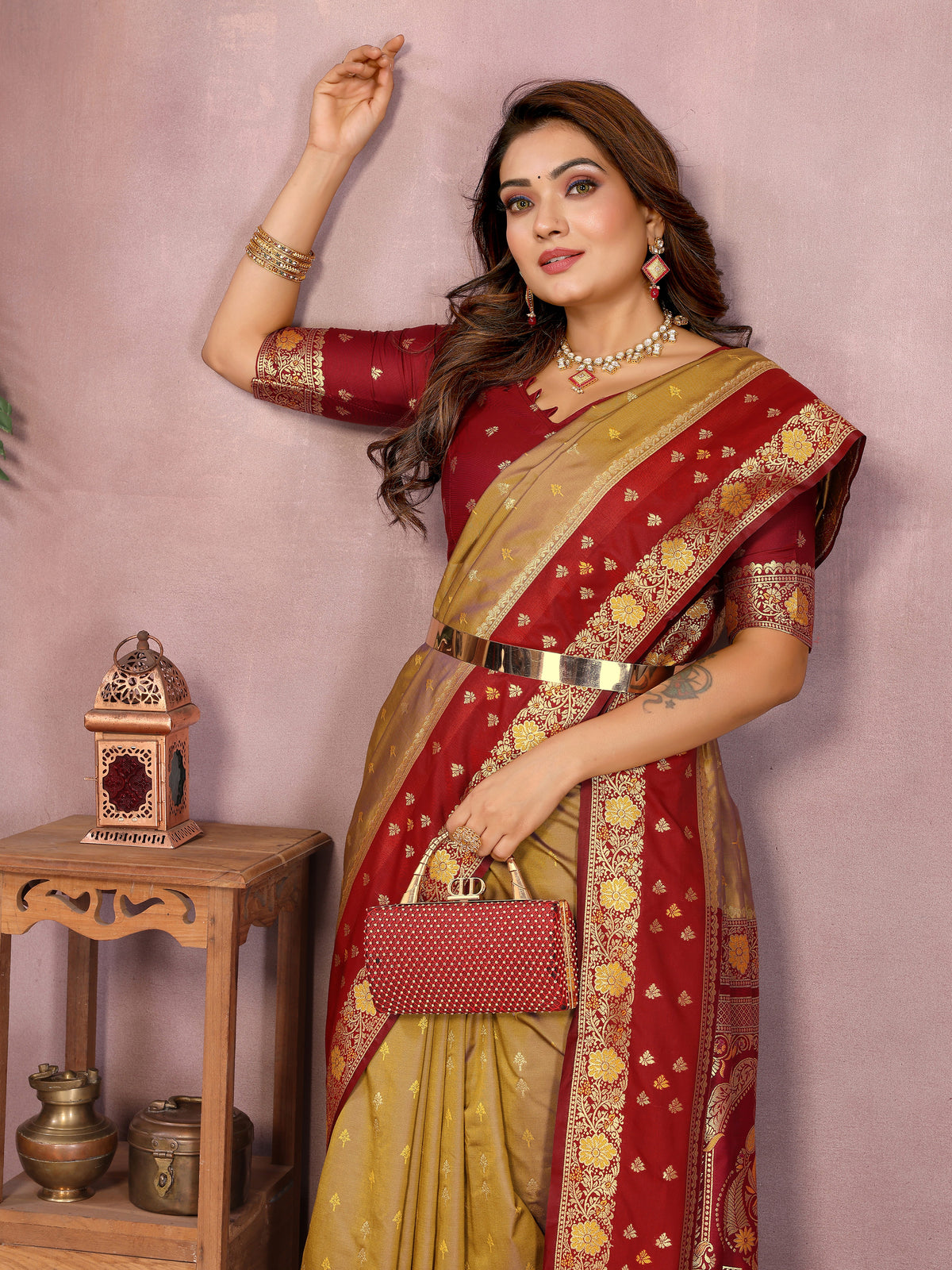 Pure Handloom Kalamkari Silk Zari Border Saree