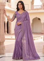 Pearl-Embellished Scalloped Border Saree