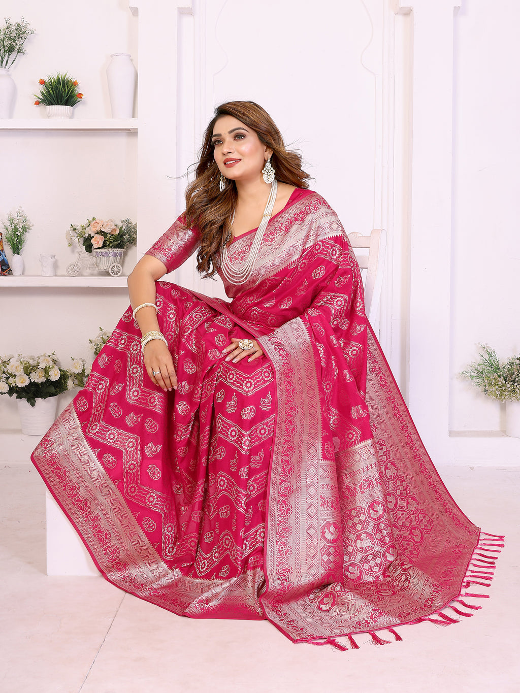 Traditional Zari Weaving Georgette Silk Leheriya Saree