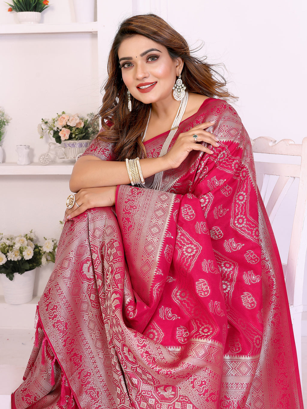 Traditional Zari Weaving Georgette Silk Leheriya Saree