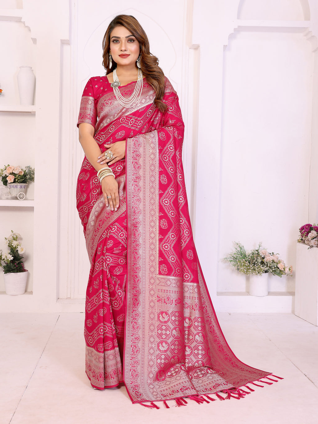 Traditional Zari Weaving Georgette Silk Leheriya Saree