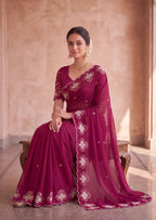 Classy Floral Embroidery Rangoli Saree