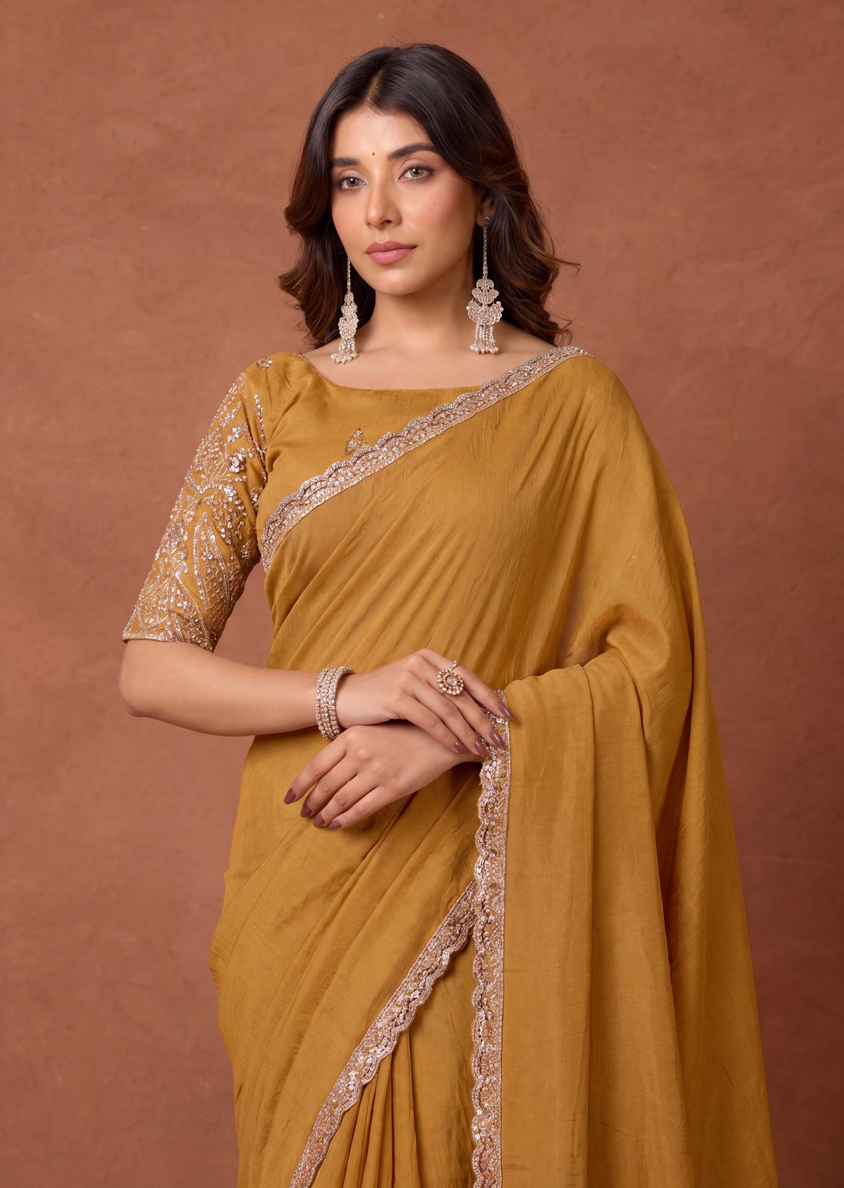 Designer NC Vichitra Embroidered Border Saree
