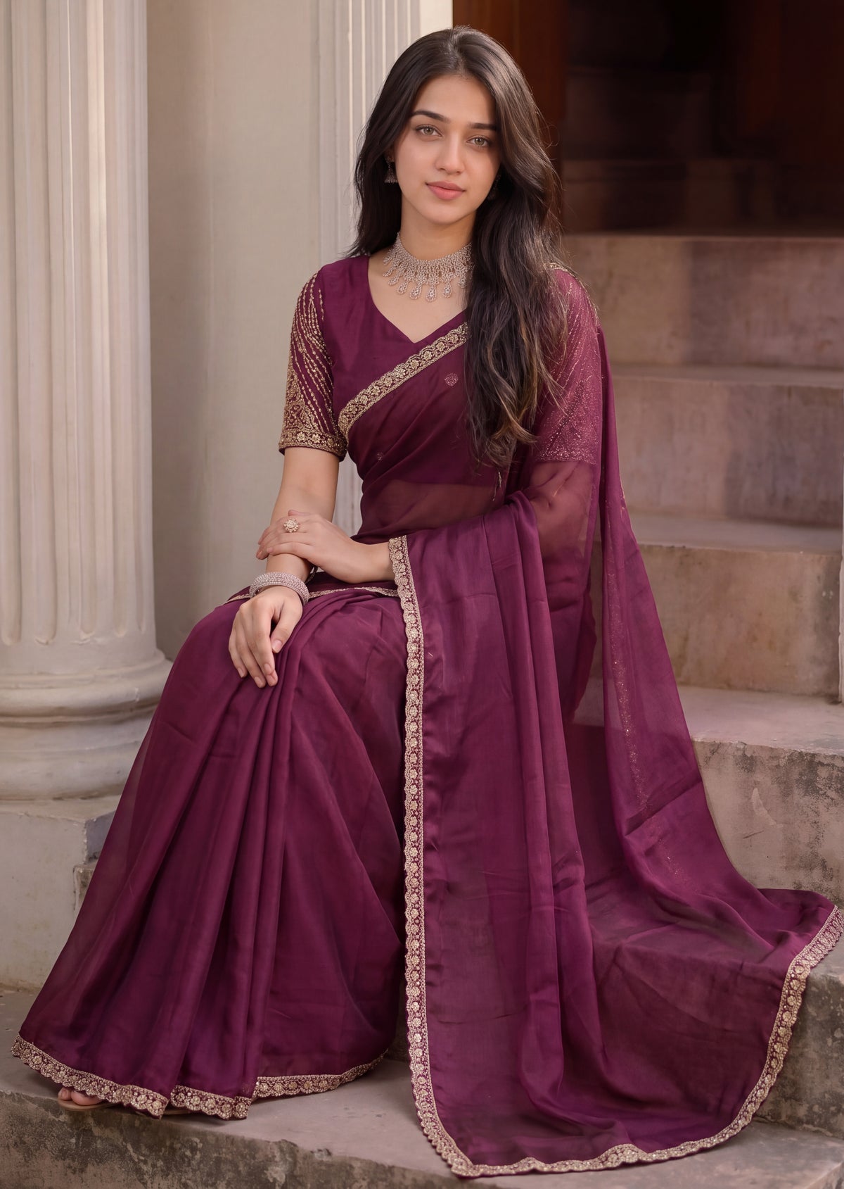 Scalloped Floral Elegant Rangoli Saree