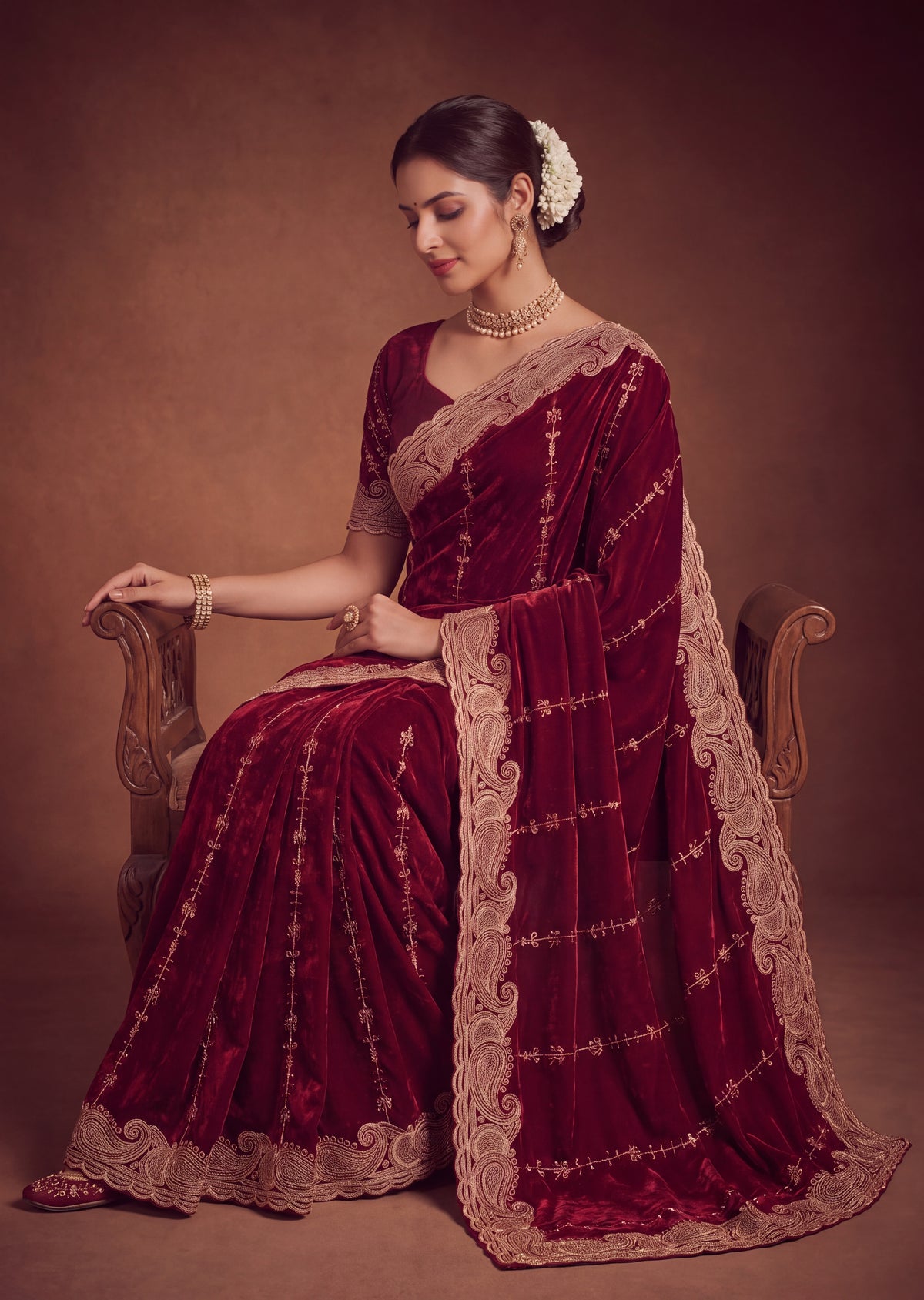Royal Satin Striped Embroidery Designer Saree