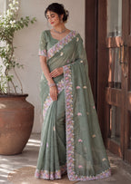 Designer Two-Tone Crunchy Tissue Saree