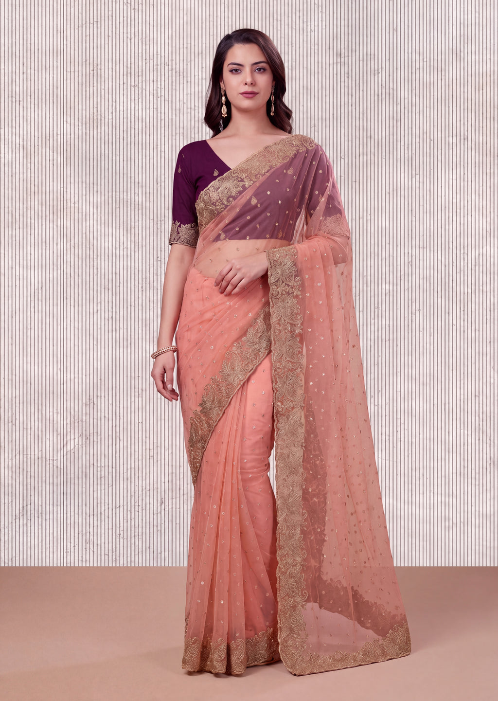 Beautiful NC Moss Butti Embroidered Saree