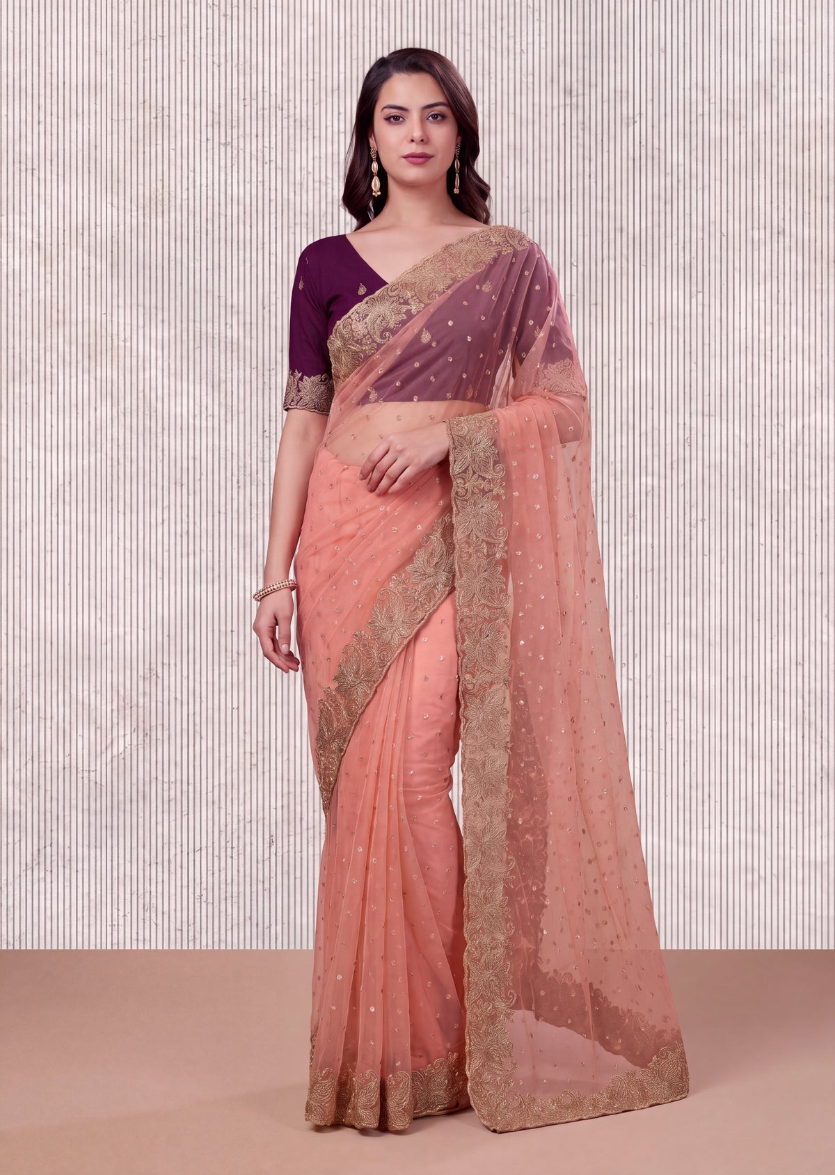 Beautiful NC Moss Butti Embroidered Saree
