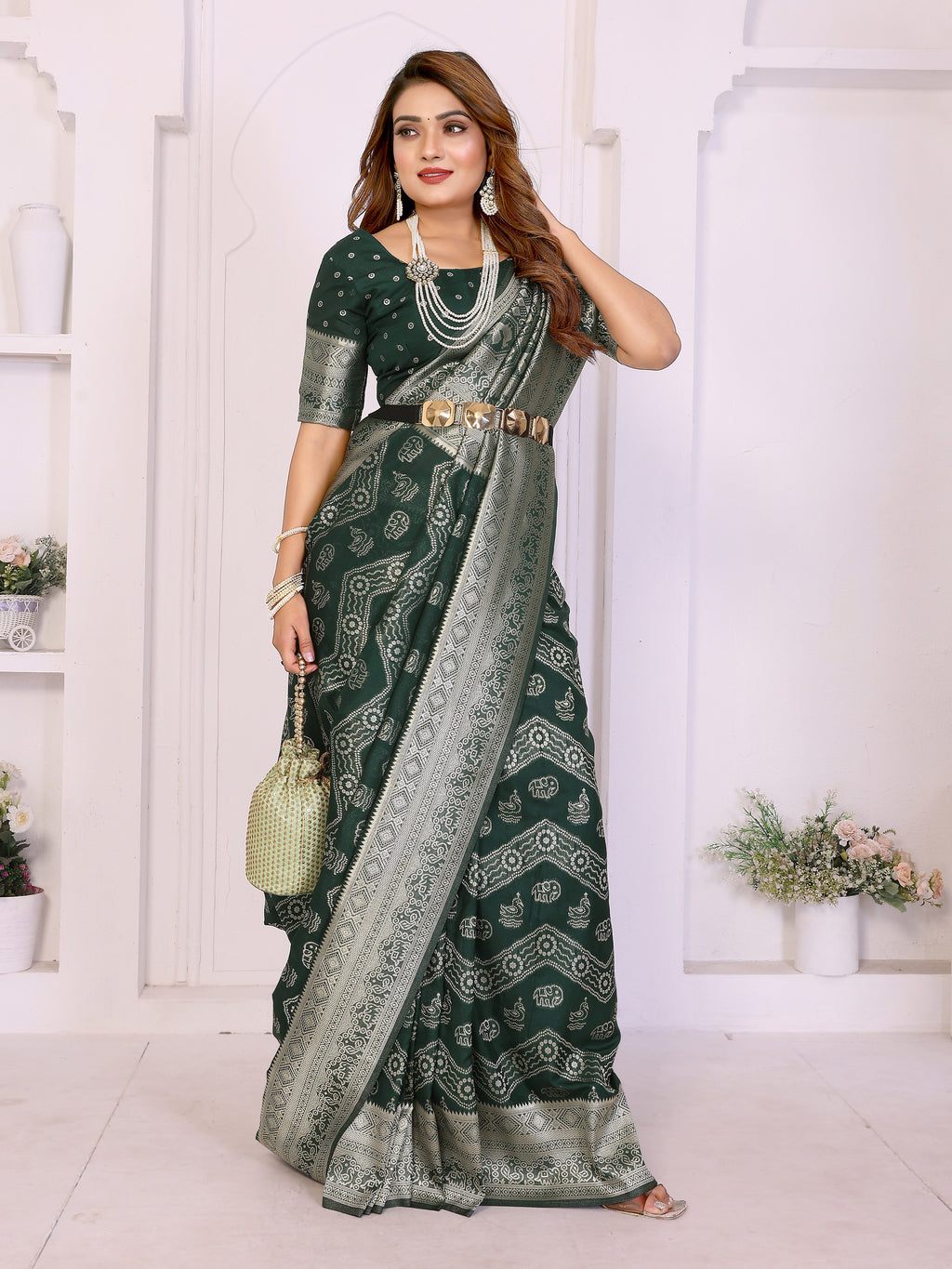 Traditional Zari Weaving Georgette Silk Leheriya Saree