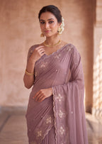 Classy Floral Embroidery Rangoli Saree
