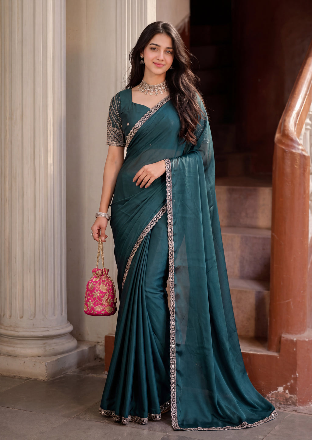 Floral Sequin Border Elegant Rangoli Saree