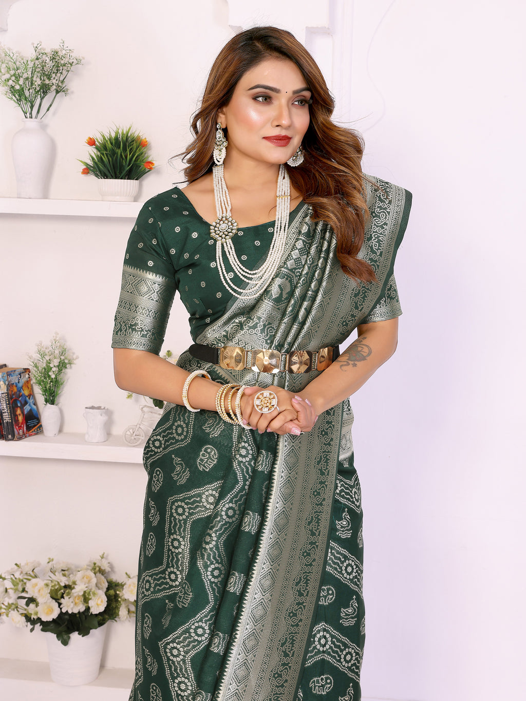 Traditional Zari Weaving Georgette Silk Leheriya Saree
