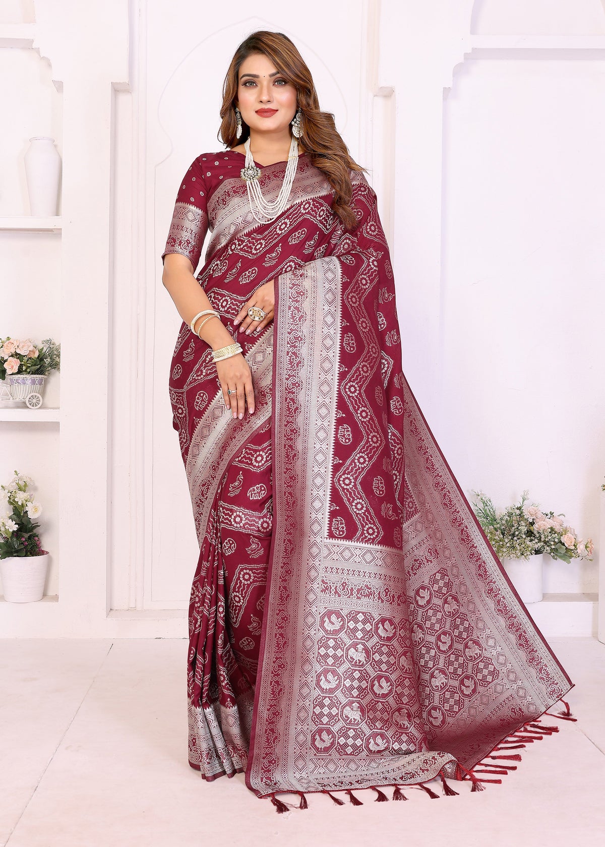 Traditional Zari Weaving Georgette Silk Leheriya Saree