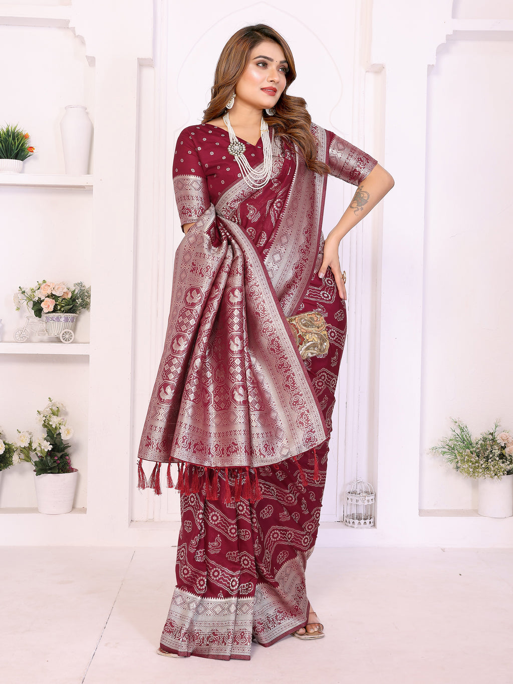 Traditional Zari Weaving Georgette Silk Leheriya Saree