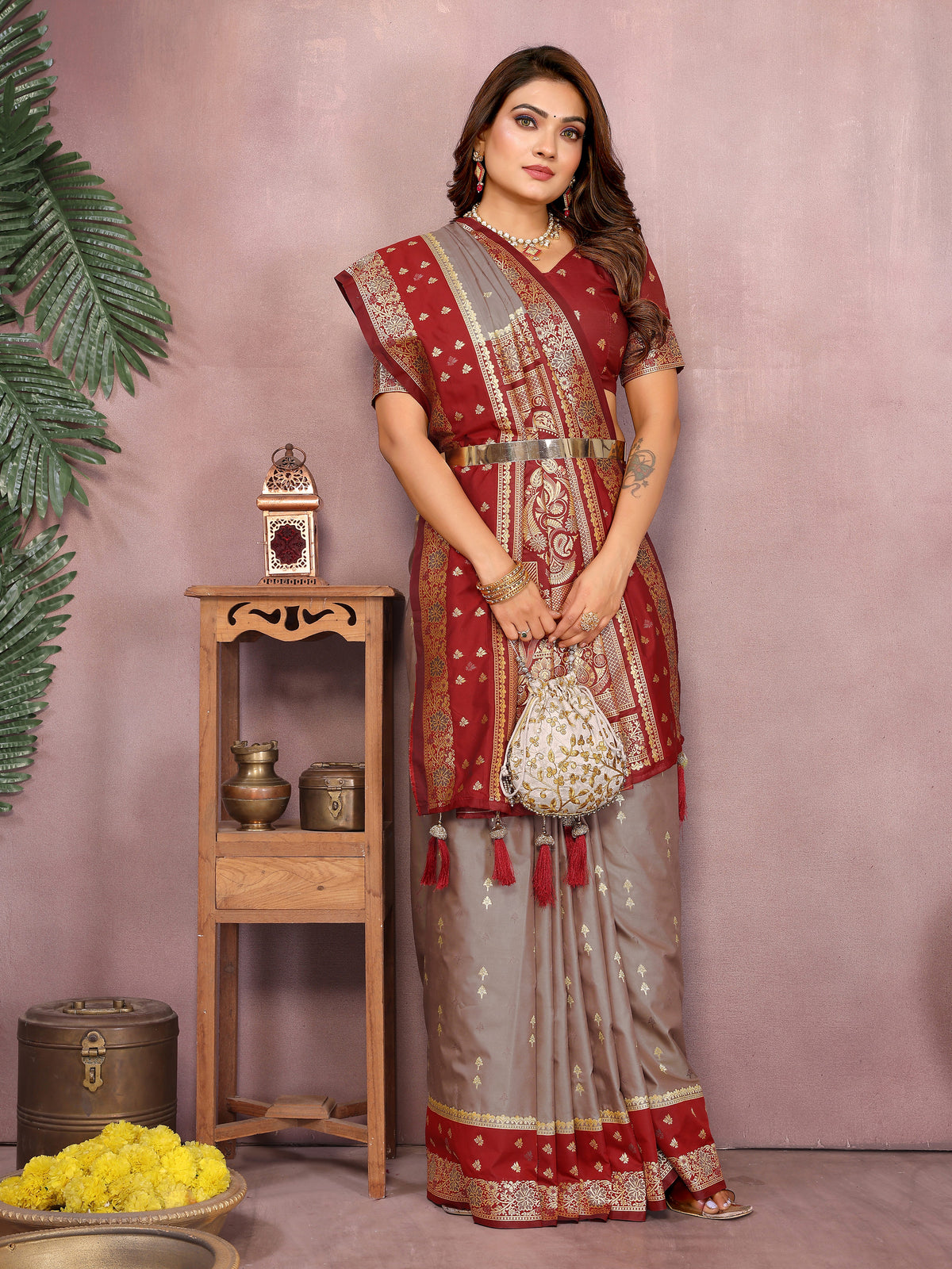Pure Handloom Kalamkari Silk Zari Border Saree