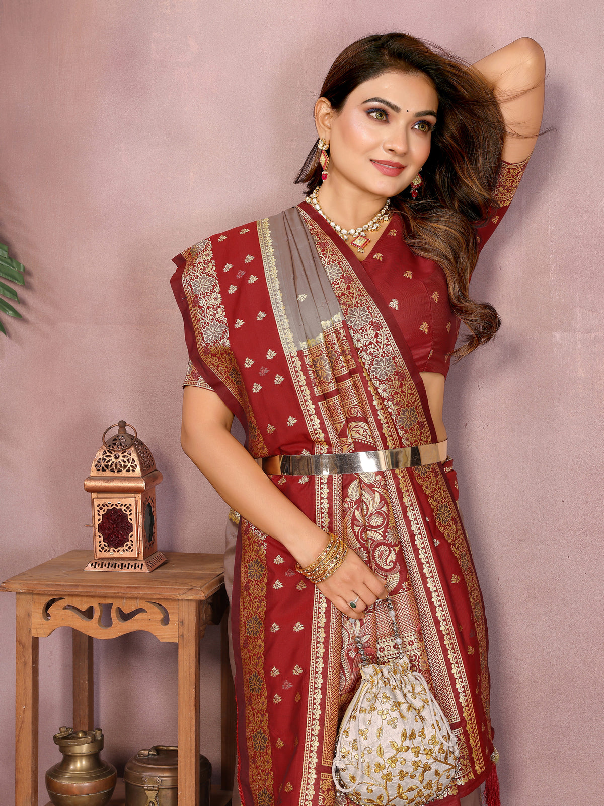 Pure Handloom Kalamkari Silk Zari Border Saree
