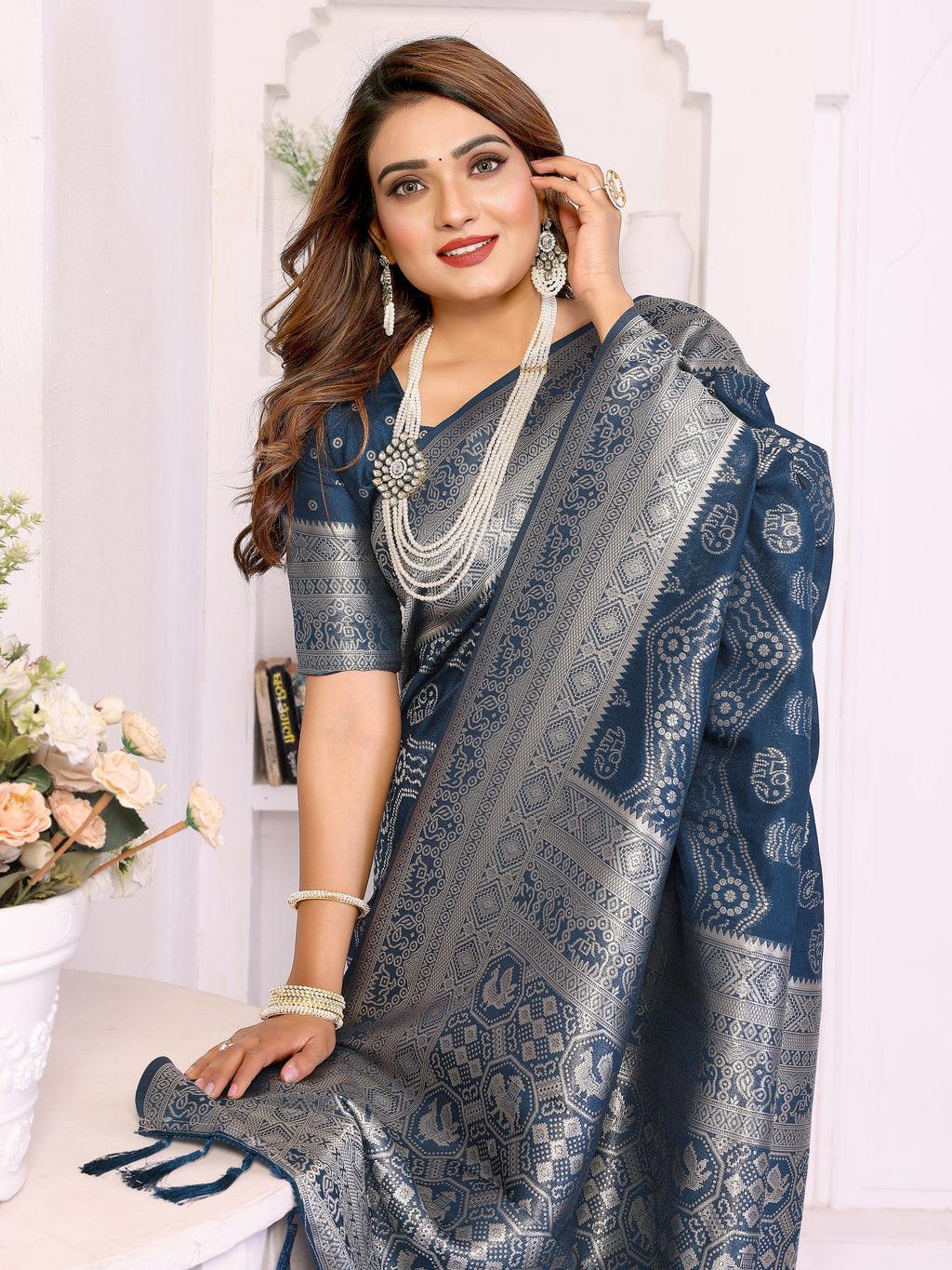 Traditional Zari Weaving Georgette Silk Leheriya Saree