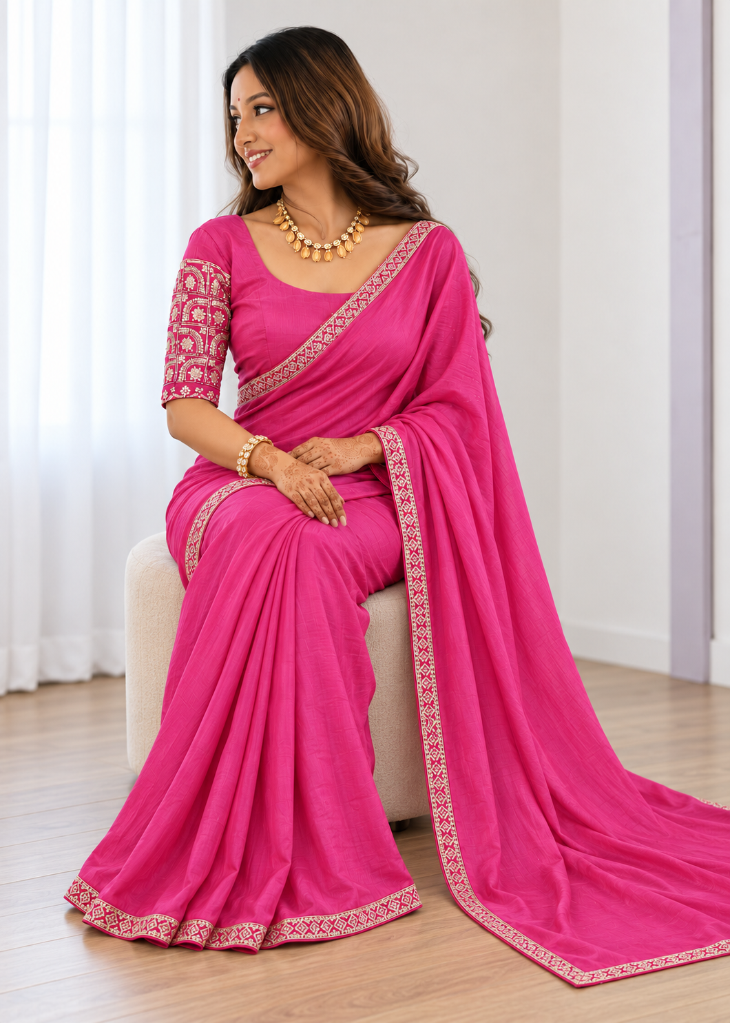 Premium Two-Tone NC Vichitra Beads Handwork Saree