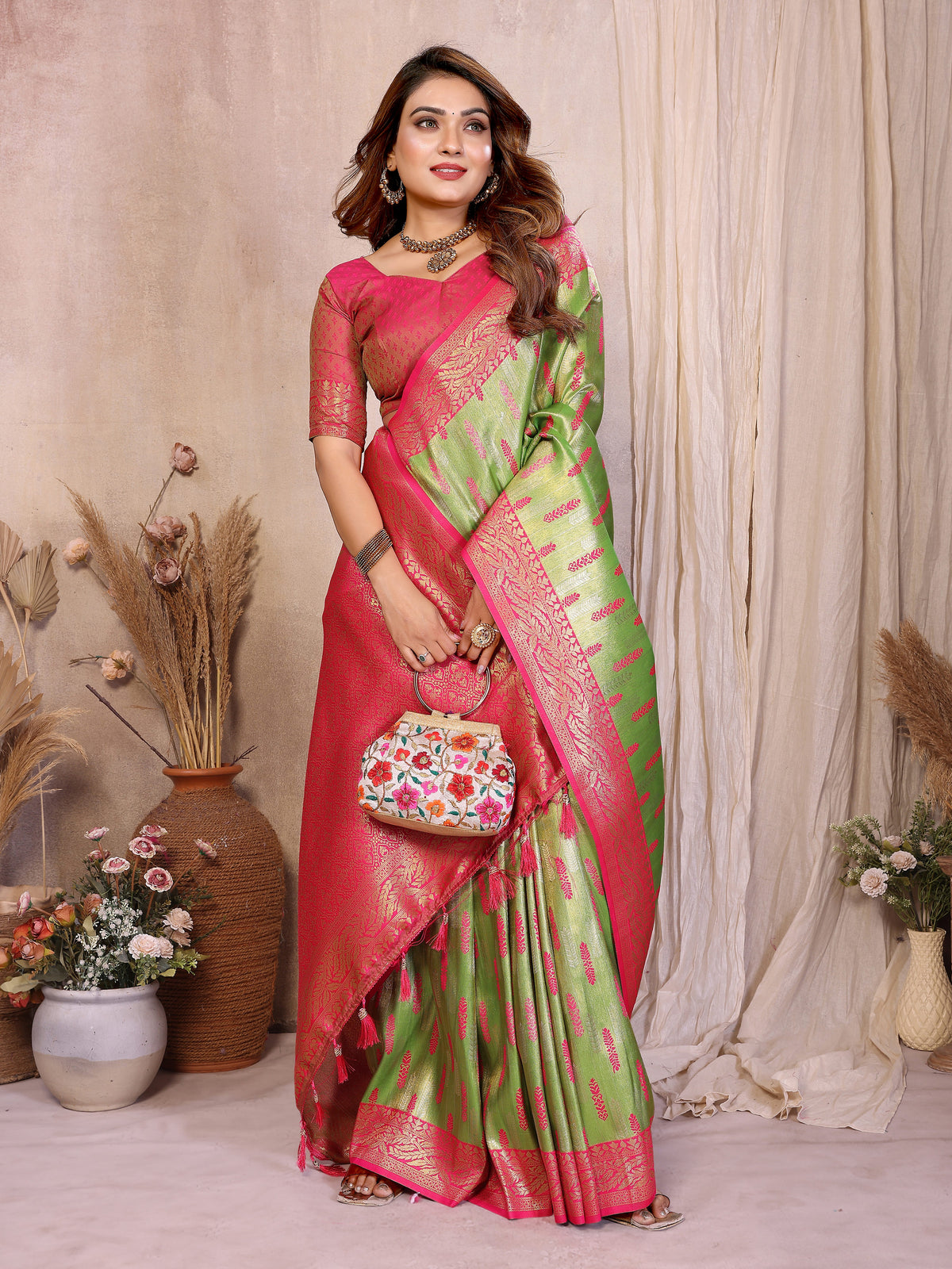Pure Banarasi Tissue Silk Saree with Paithani Border