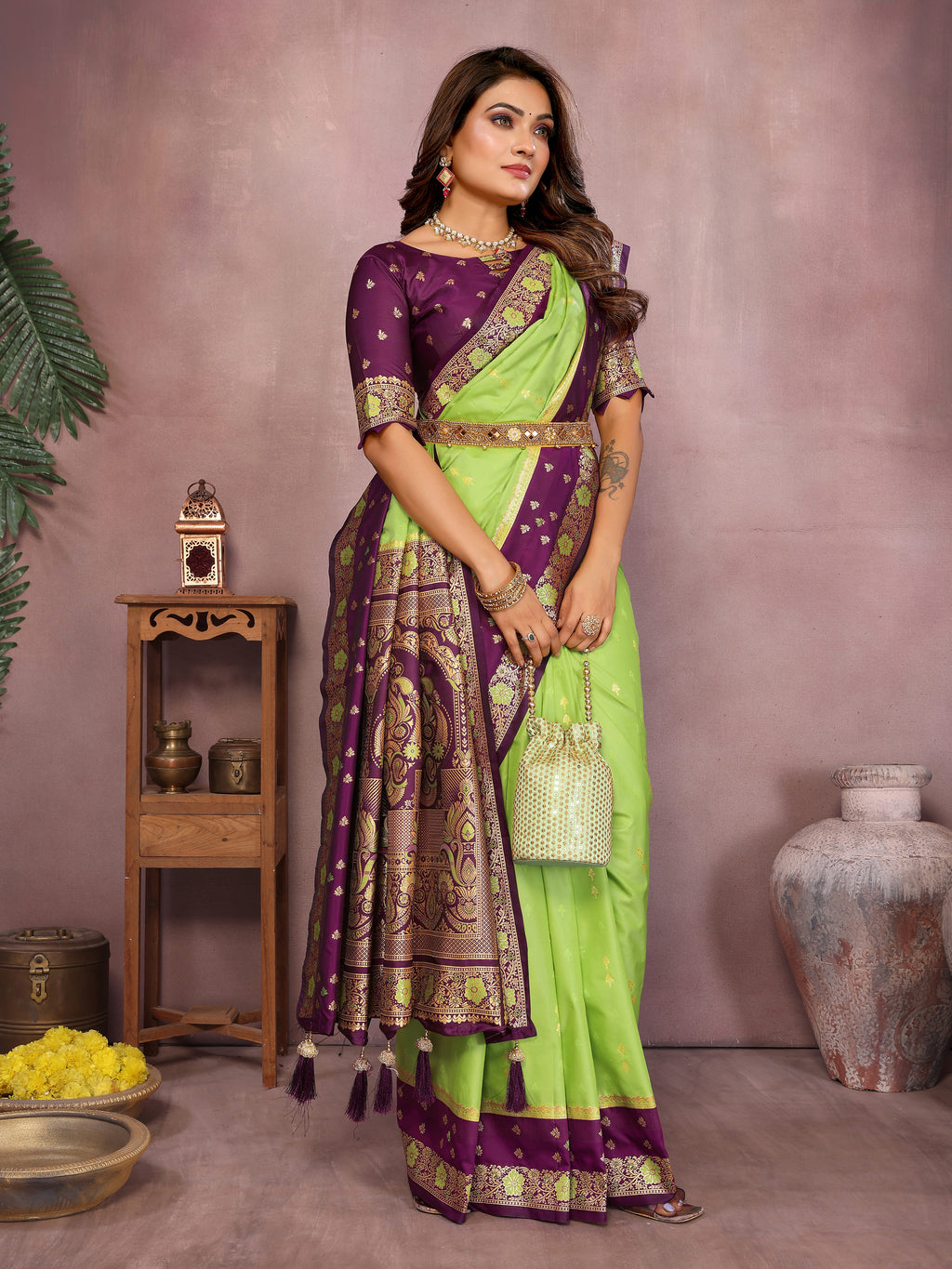 Pure Handloom Kalamkari Silk Zari Border Saree