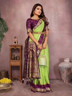 Pure Handloom Kalamkari Silk Zari Border Saree