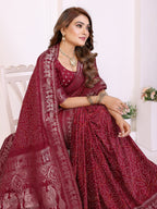Kanchi Zari Border Satin Silk Bandhej Print Saree