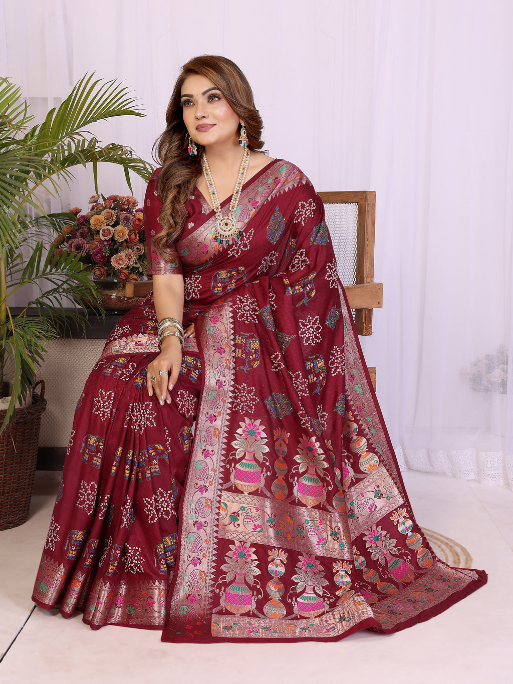 Stylist Lightweight Dola Silk Bandhej Khadi Print Saree