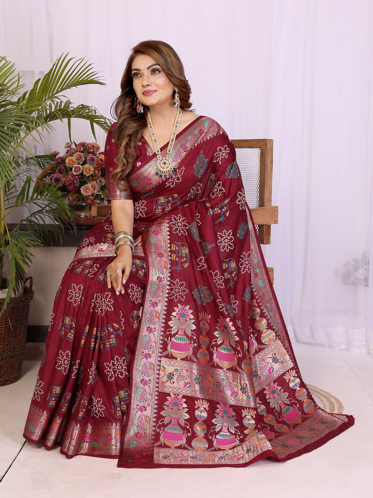 Stylist Lightweight Dola Silk Bandhej Khadi Print Saree