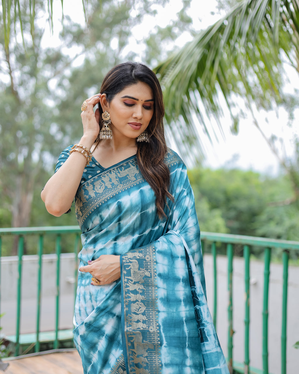 Traditional Printed Border Dola Silk Saree