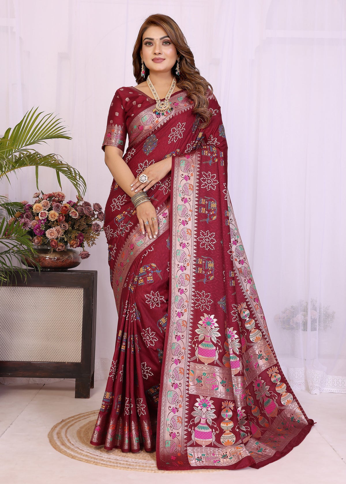 Stylist Lightweight Dola Silk Bandhej Khadi Print Saree