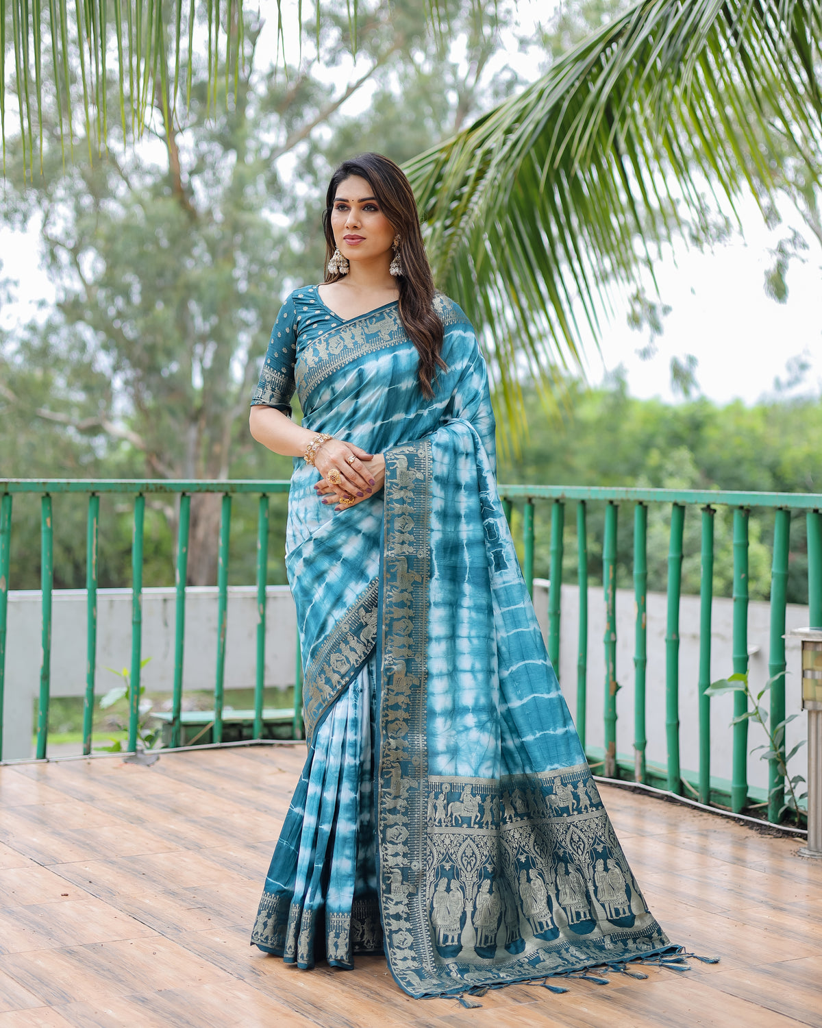 Traditional Printed Border Dola Silk Saree