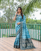 Traditional Printed Border Dola Silk Saree