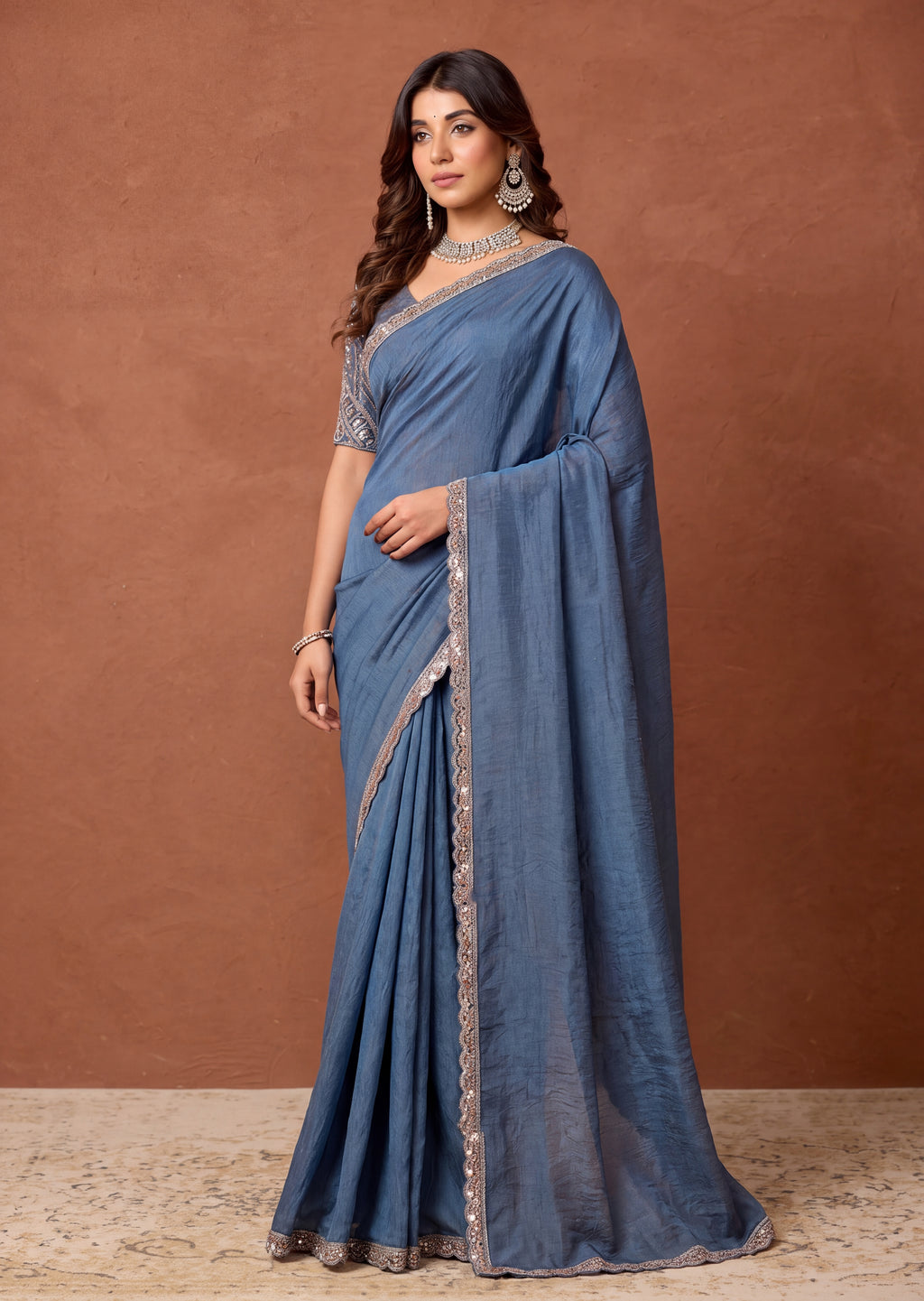 Designer NC Vichitra Embroidered Border Saree