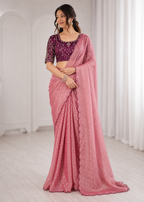 Embroidered Heavy Blouse Premium Chiffon Silk Saree