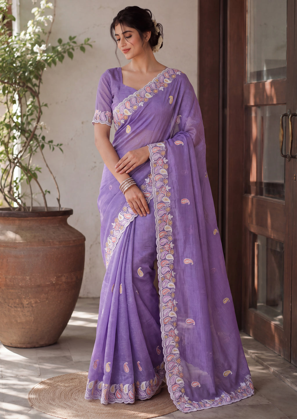 Designer Two-Tone Crunchy Tissue Saree