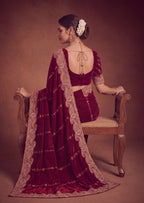 Royal Satin Striped Embroidery Designer Saree