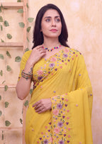 Floral Embroidery Two-Tone Crunchy Tissue Saree