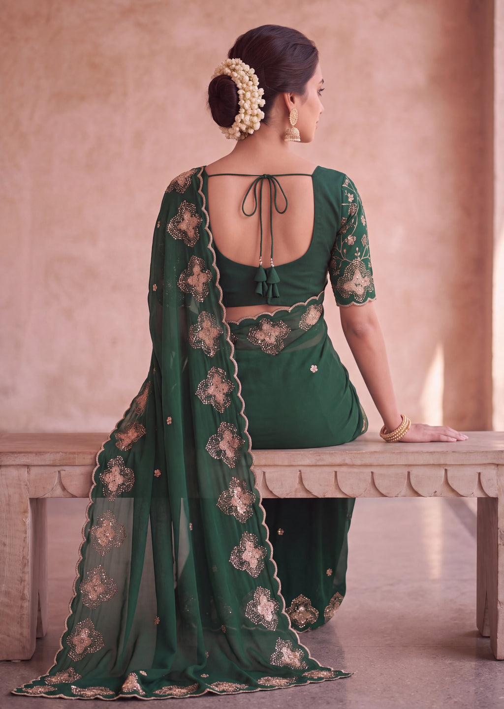 Classy Floral Embroidery Rangoli Saree