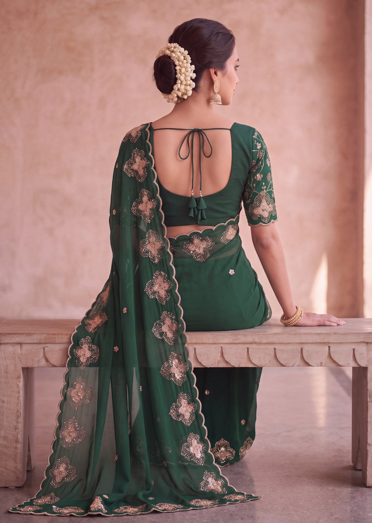 Classy Floral Embroidery Rangoli Saree
