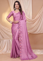 Festive Floral Satin Embroidered Saree