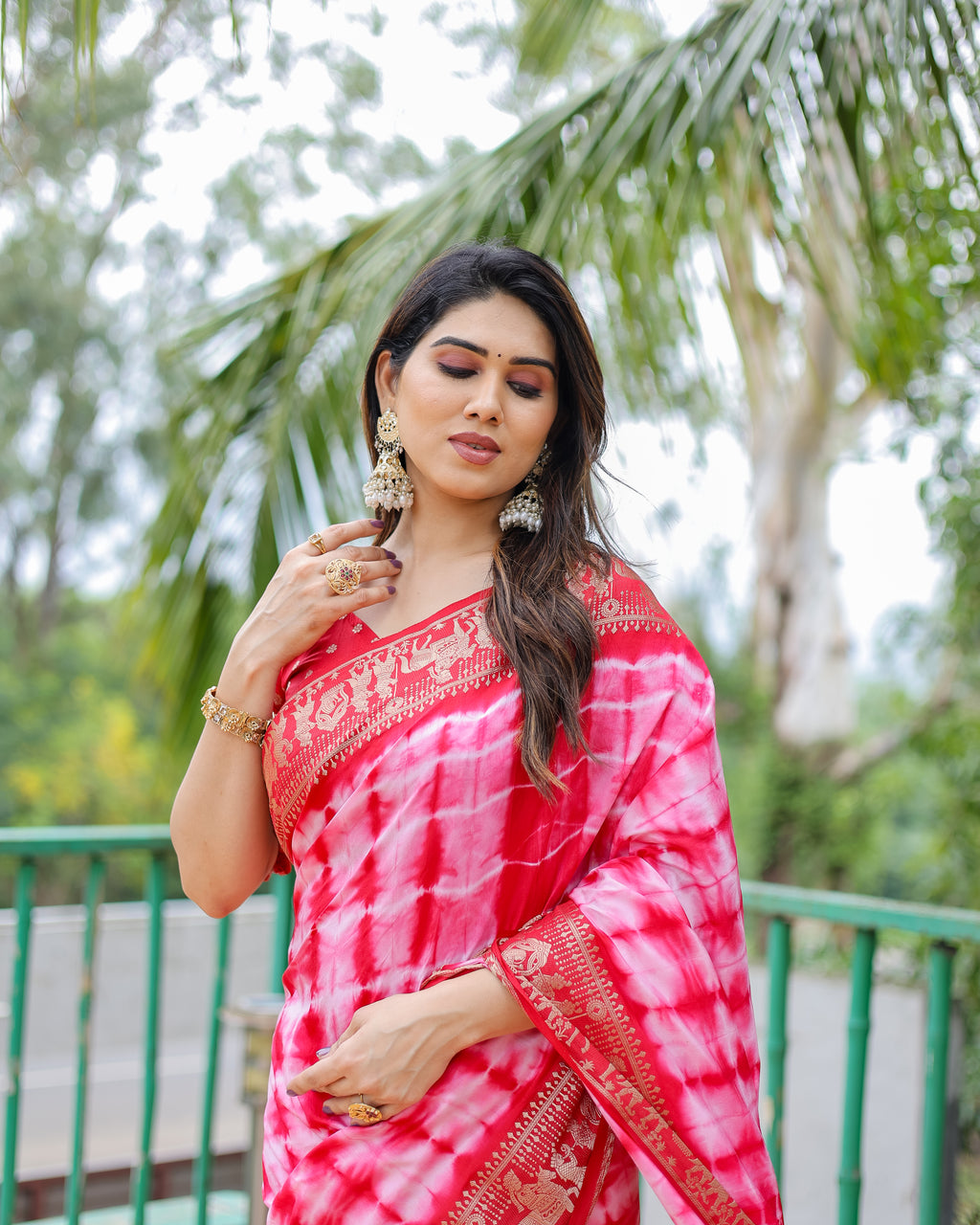 Traditional Printed Border Dola Silk Saree