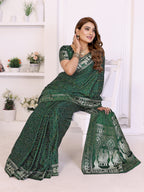 Kanchi Zari Border Satin Silk Bandhej Print Saree