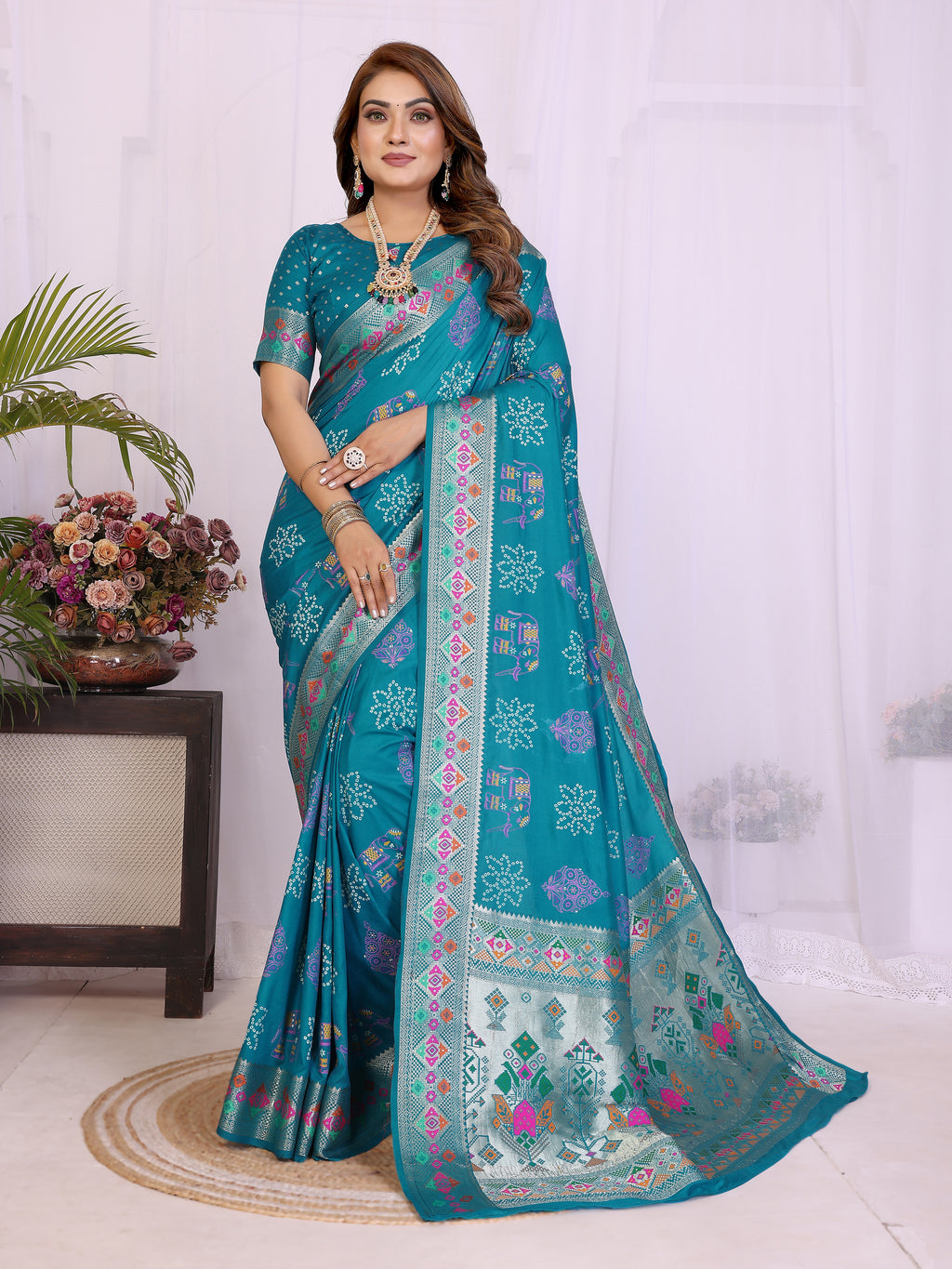 Stylist Lightweight Dola Silk Bandhej Khadi Print Saree
