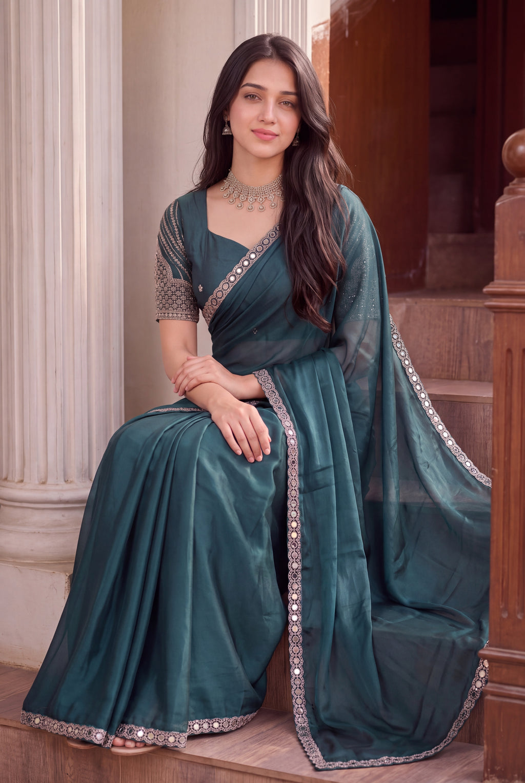 Floral Sequin Border Elegant Rangoli Saree